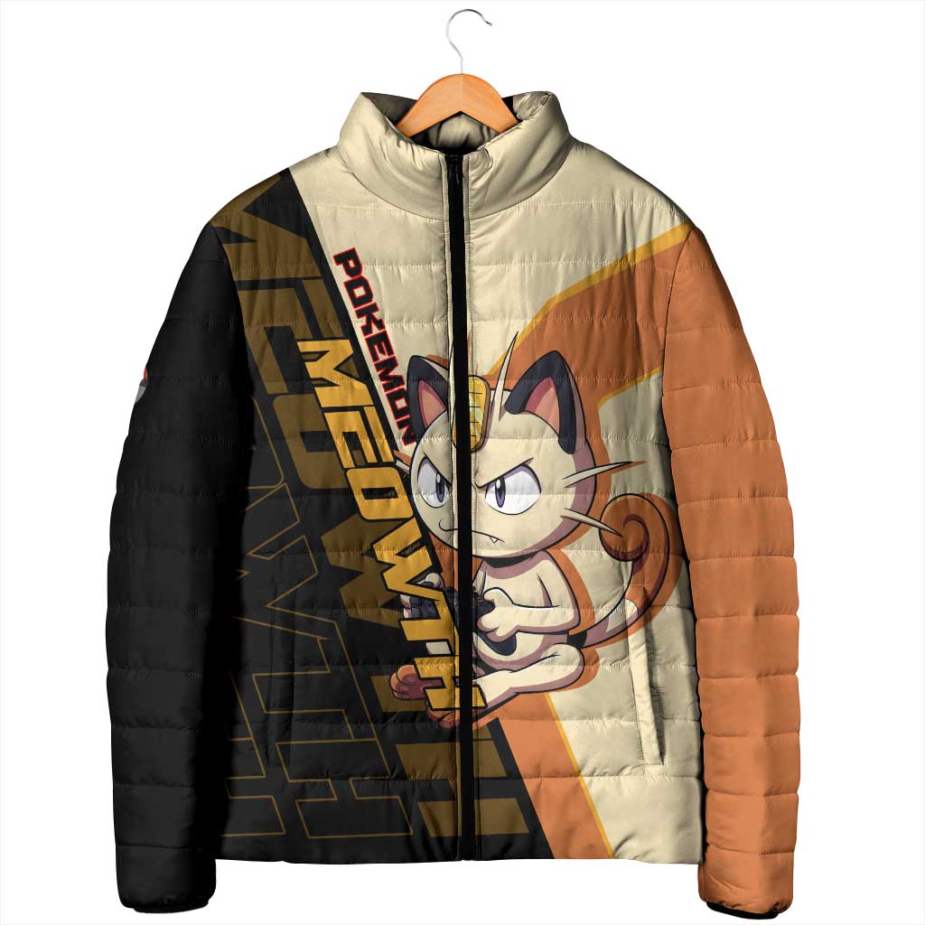 Meowth Poké Padded Jacket Vintage Anime Cartoon Style