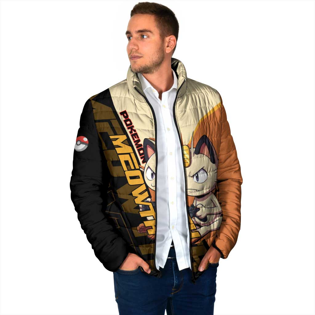Meowth Poké Padded Jacket Vintage Anime Cartoon Style