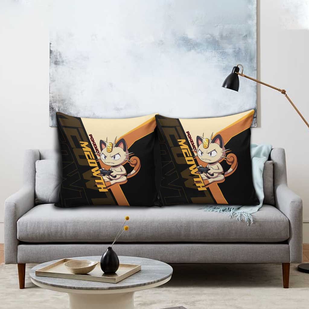Meowth Poké Pillow Cover Vintage Anime Cartoon Style