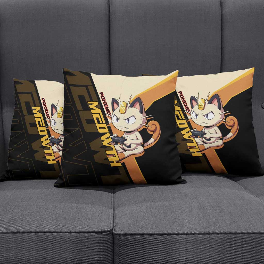 Meowth Poké Pillow Cover Vintage Anime Cartoon Style