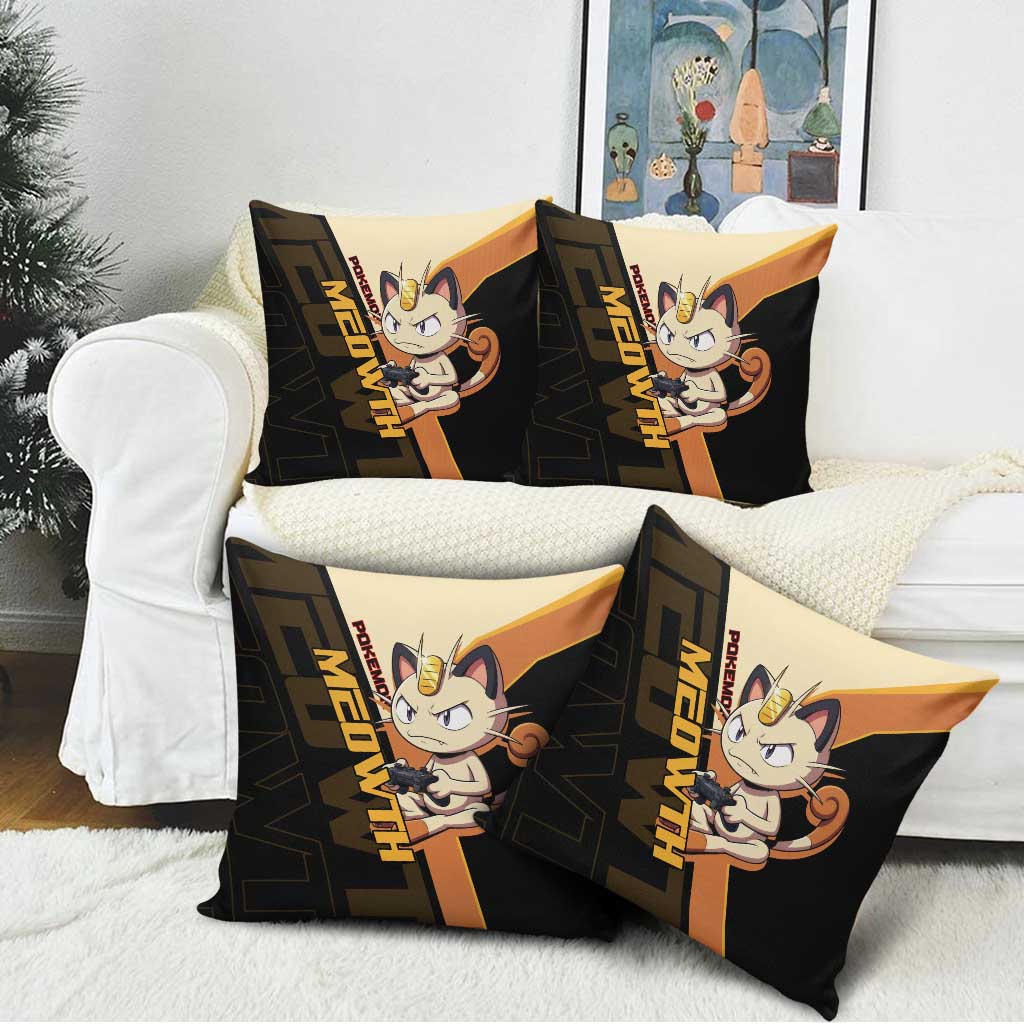 Meowth Poké Pillow Cover Vintage Anime Cartoon Style