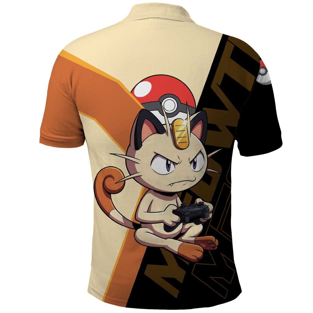 Meowth Poké Polo Shirt Vintage Anime Cartoon Style