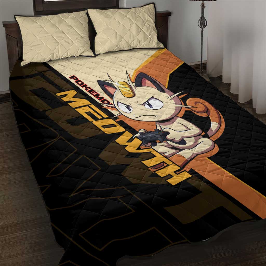 Meowth Poké Quilt Bed Set Vintage Anime Cartoon Style