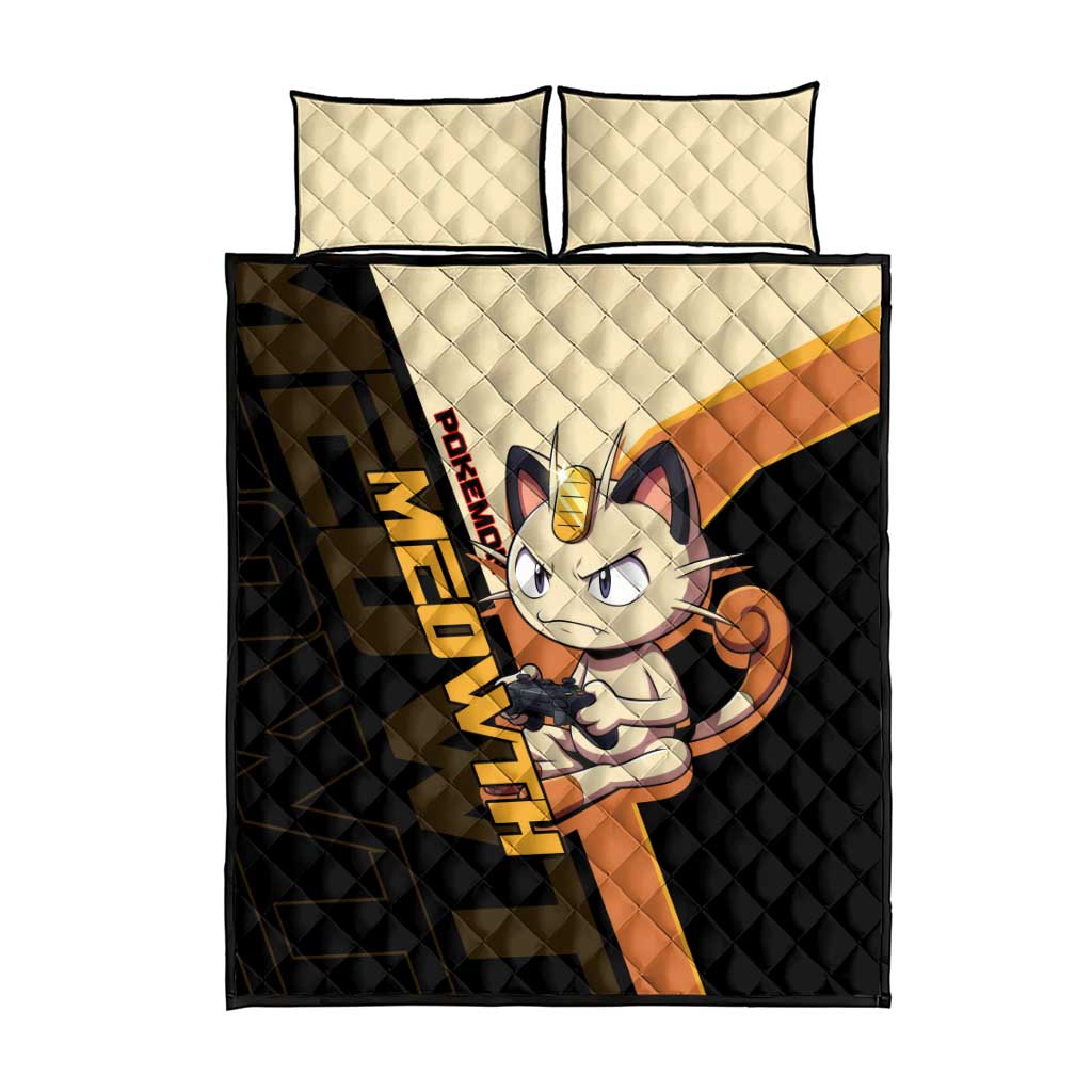 Meowth Poké Quilt Bed Set Vintage Anime Cartoon Style