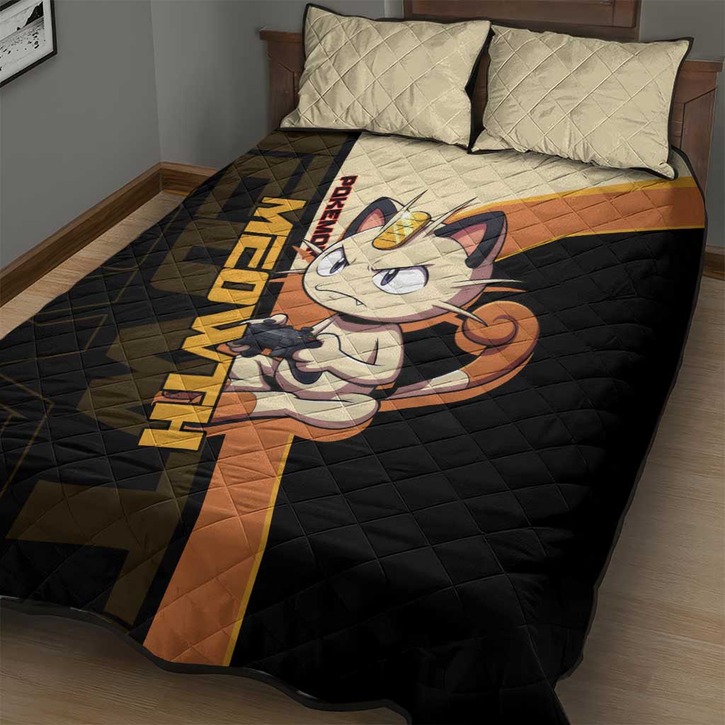 Meowth Poké Quilt Bed Set Vintage Anime Cartoon Style