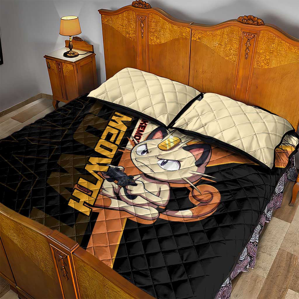 Meowth Poké Quilt Bed Set Vintage Anime Cartoon Style