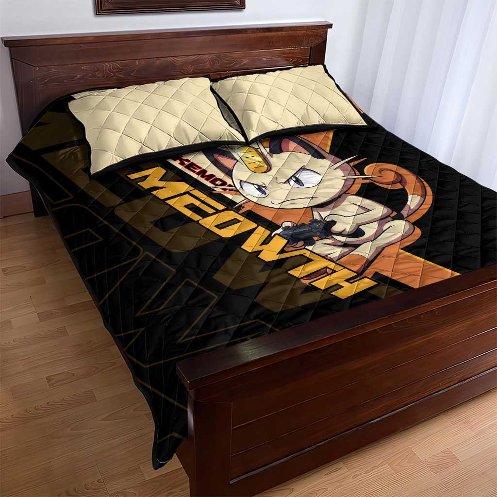Meowth Poké Quilt Bed Set Vintage Anime Cartoon Style