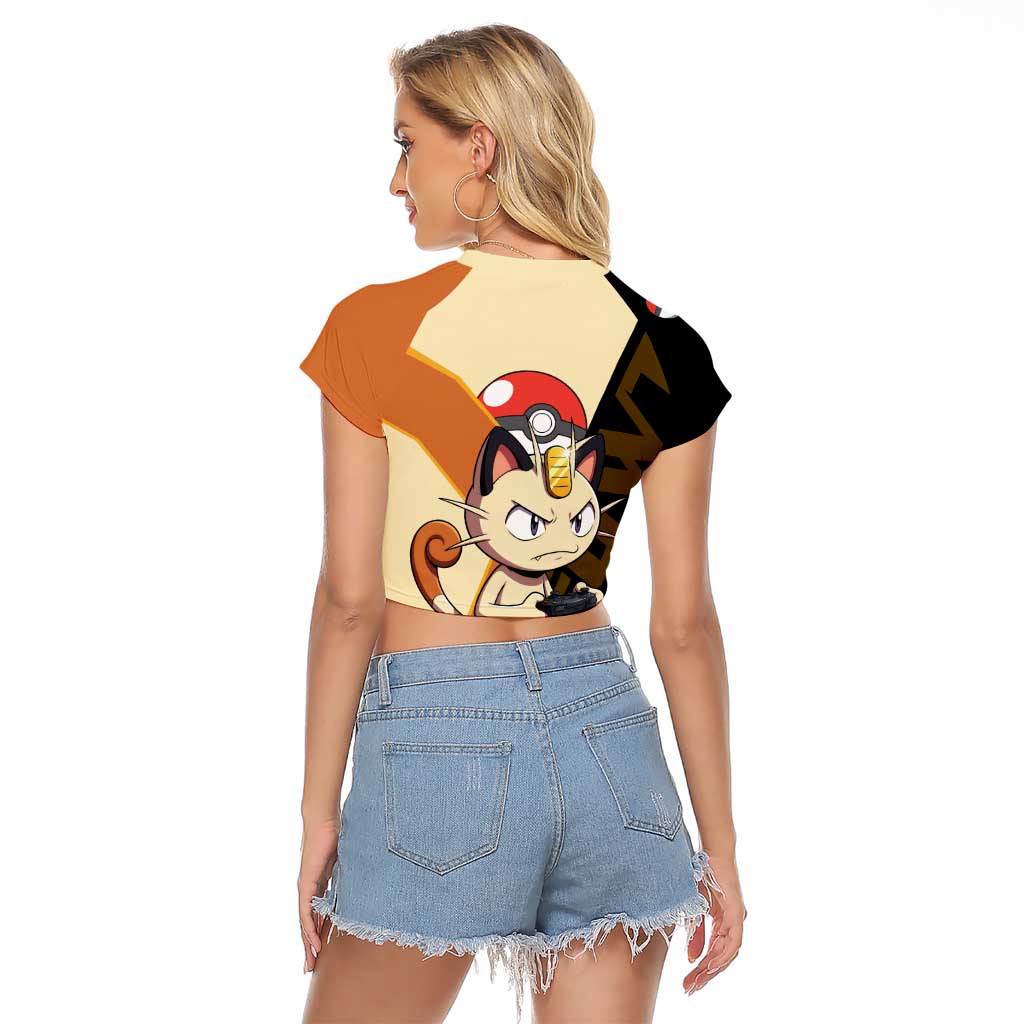 Meowth Poké Raglan Cropped T Shirt Vintage Anime Cartoon Style