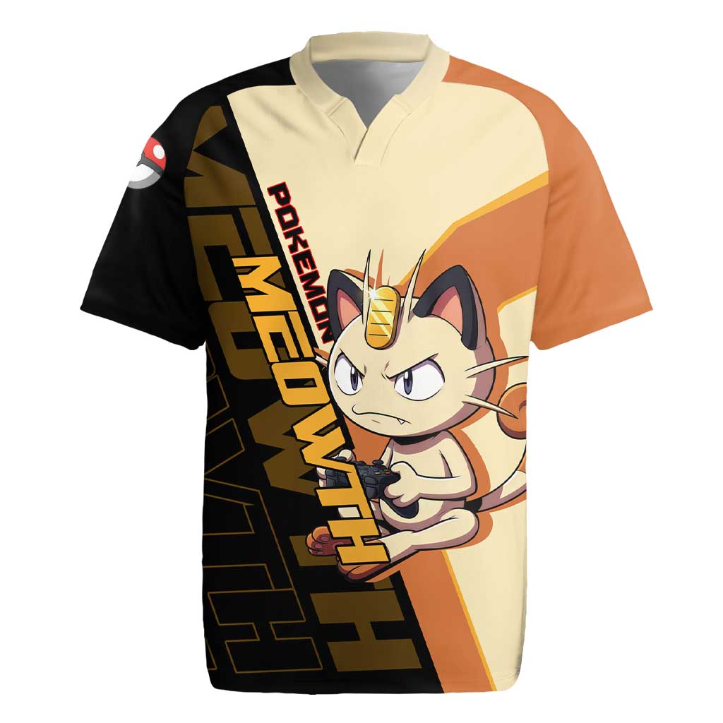 Meowth Poké Rugby Jersey Vintage Anime Cartoon Style