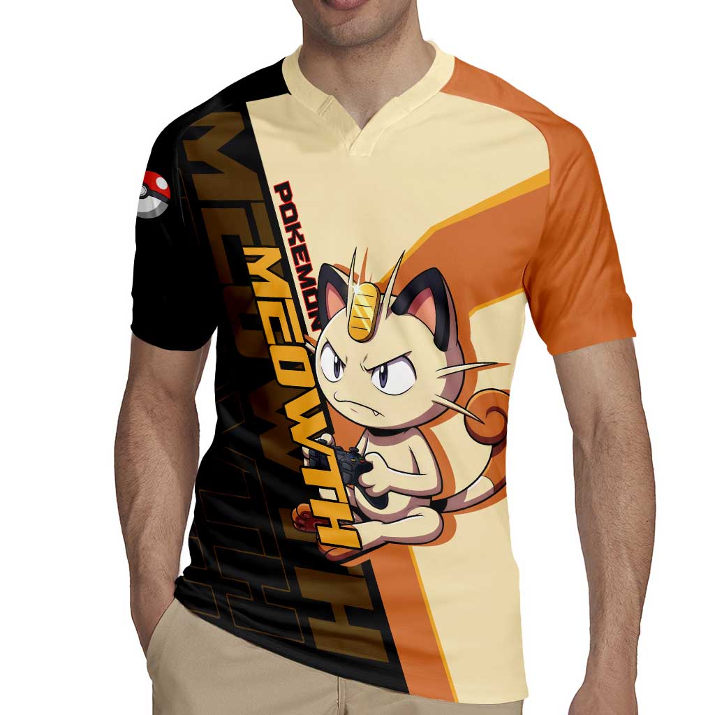 Meowth Poké Rugby Jersey Vintage Anime Cartoon Style