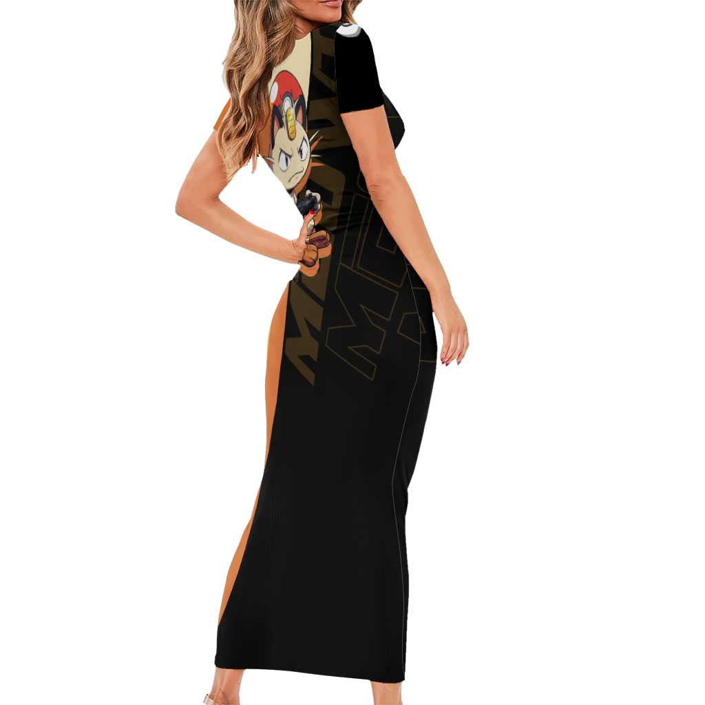 Meowth Poké Short Sleeve Bodycon Dress Vintage Anime Cartoon Style