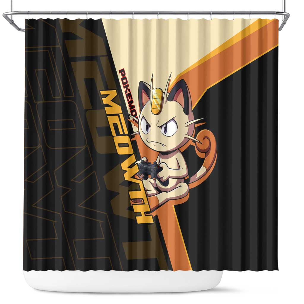 Meowth Poké Shower Curtain Vintage Anime Cartoon Style