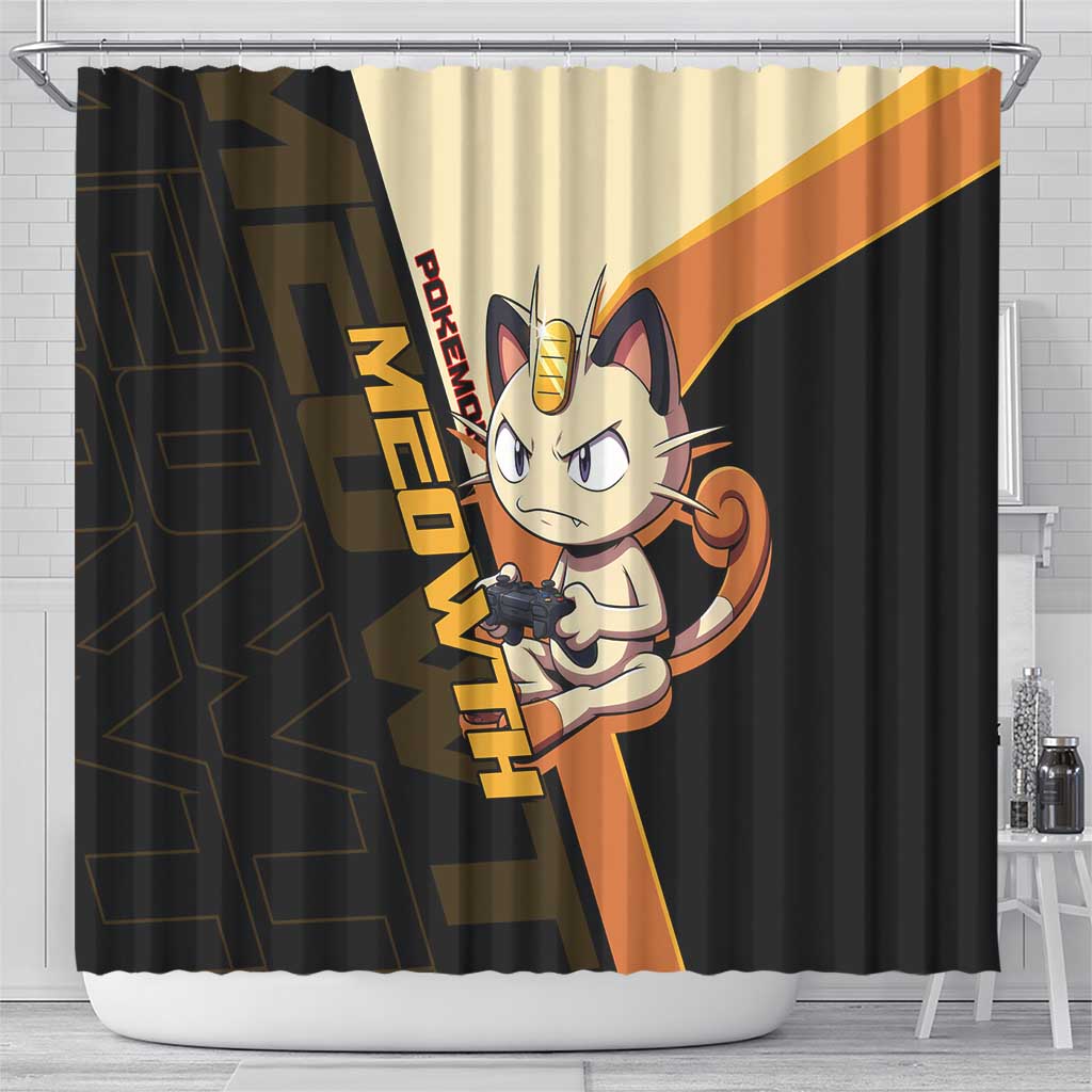 Meowth Poké Shower Curtain Vintage Anime Cartoon Style