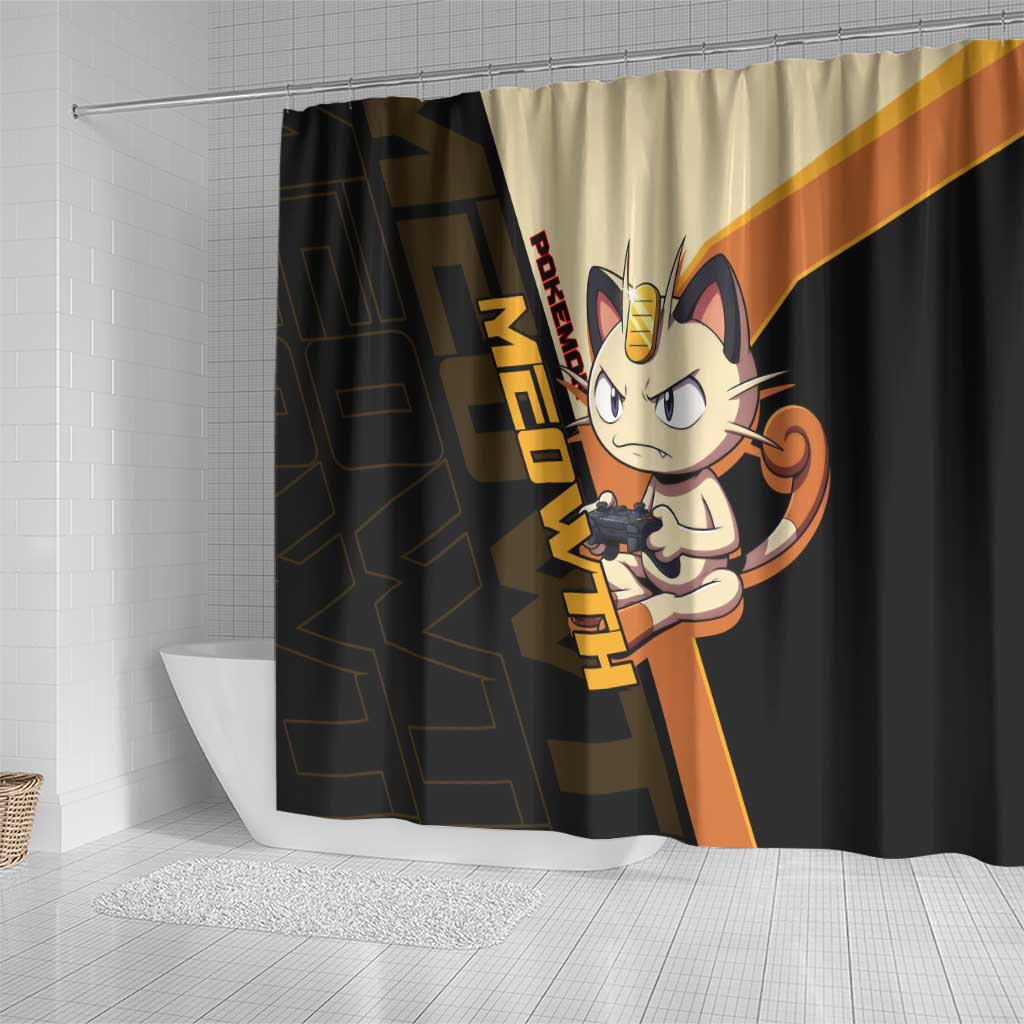 Meowth Poké Shower Curtain Vintage Anime Cartoon Style