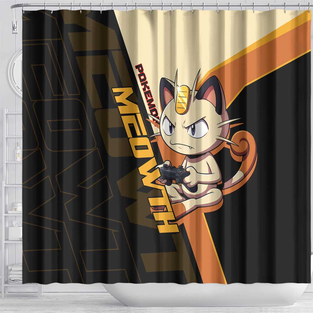 Meowth Poké Shower Curtain Vintage Anime Cartoon Style
