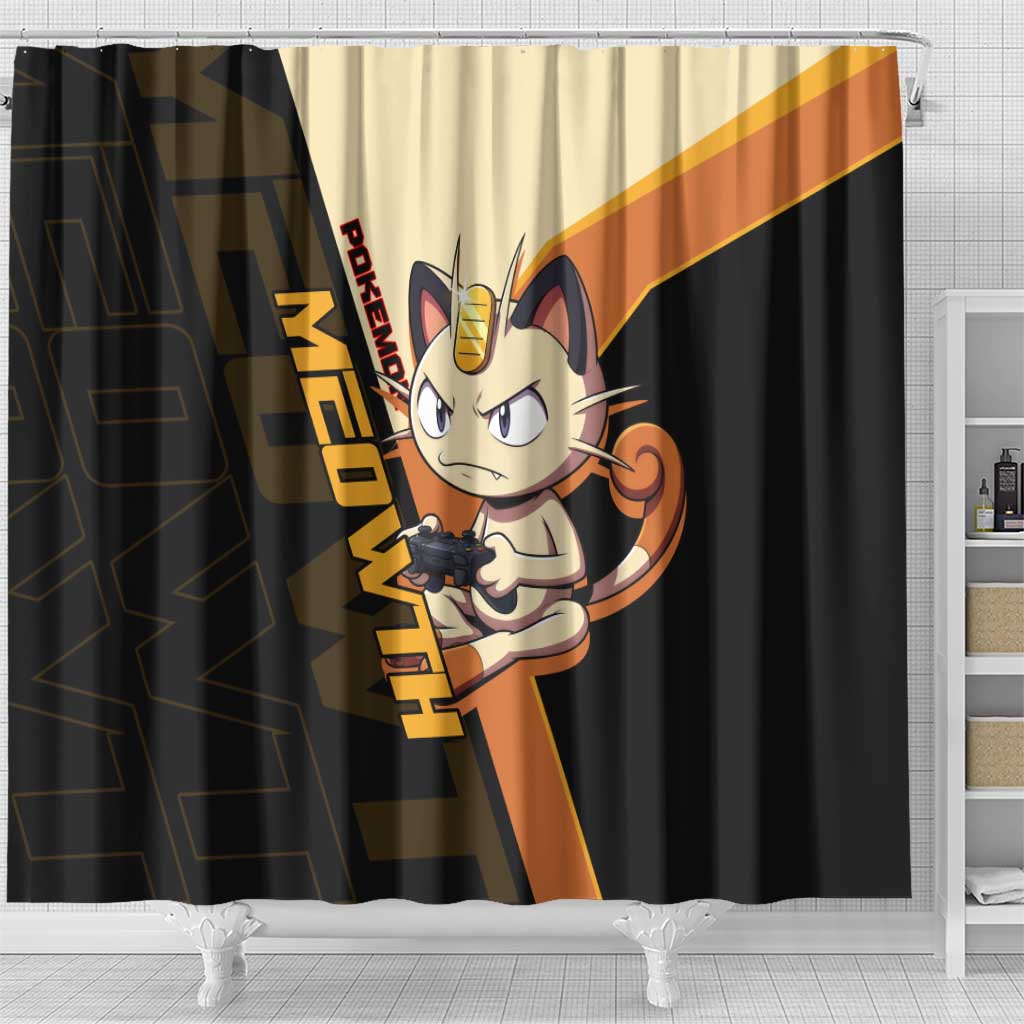 Meowth Poké Shower Curtain Vintage Anime Cartoon Style