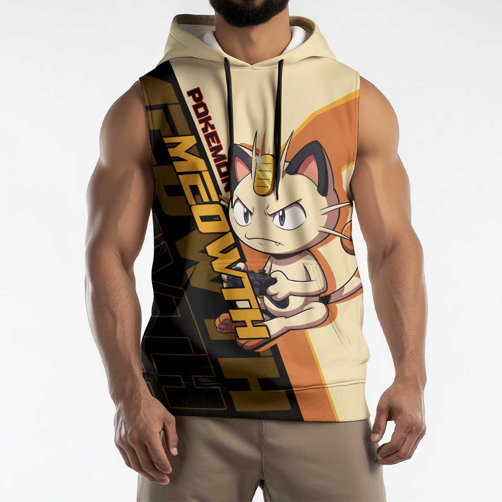 Meowth Poké Sleeveless Hoodie Vintage Anime Cartoon Style