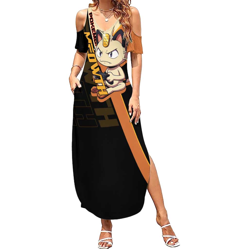 Meowth Poké Summer Maxi Dress Vintage Anime Cartoon Style