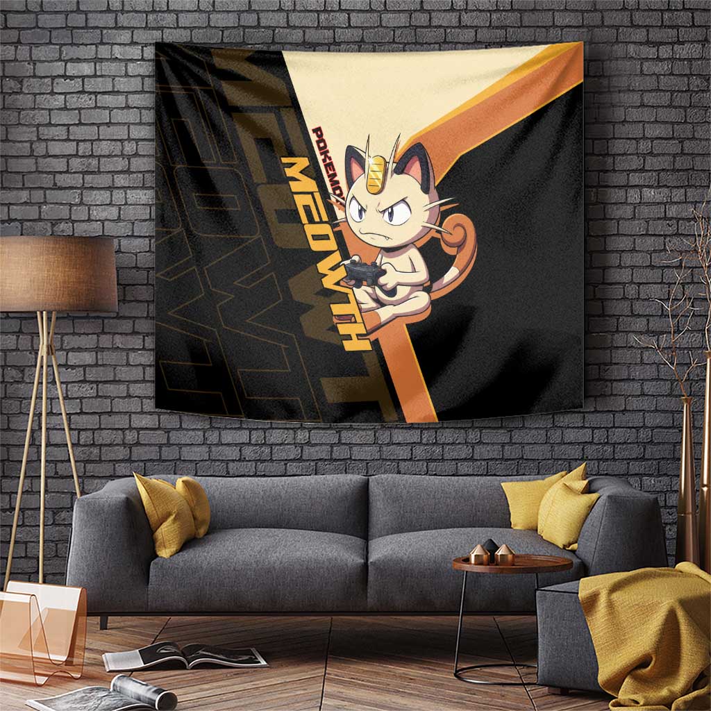 Meowth Poké Tapestry Vintage Anime Cartoon Style