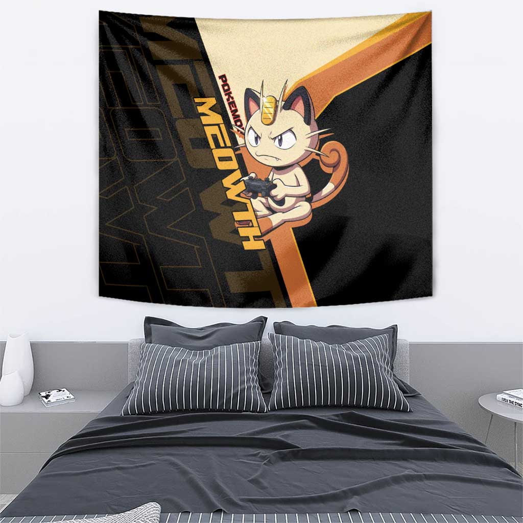 Meowth Poké Tapestry Vintage Anime Cartoon Style