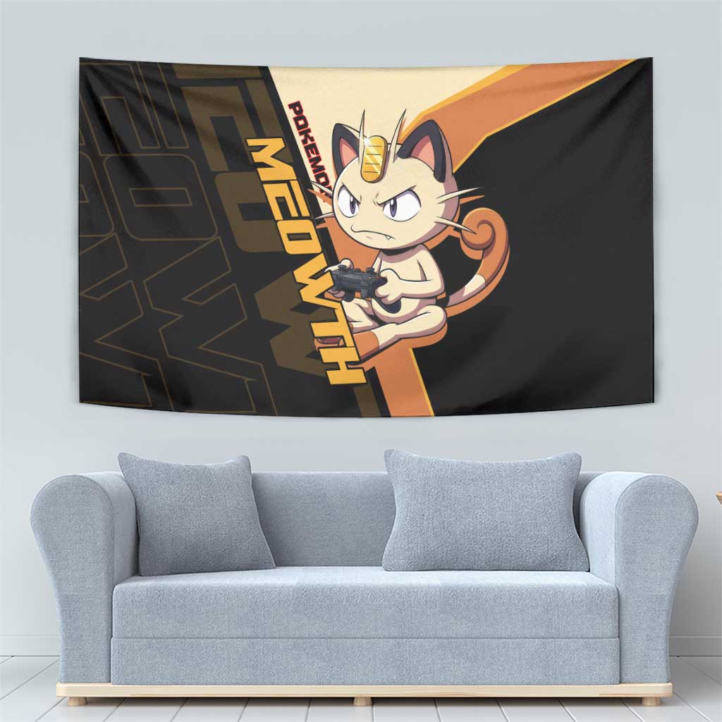 Meowth Poké Tapestry Vintage Anime Cartoon Style