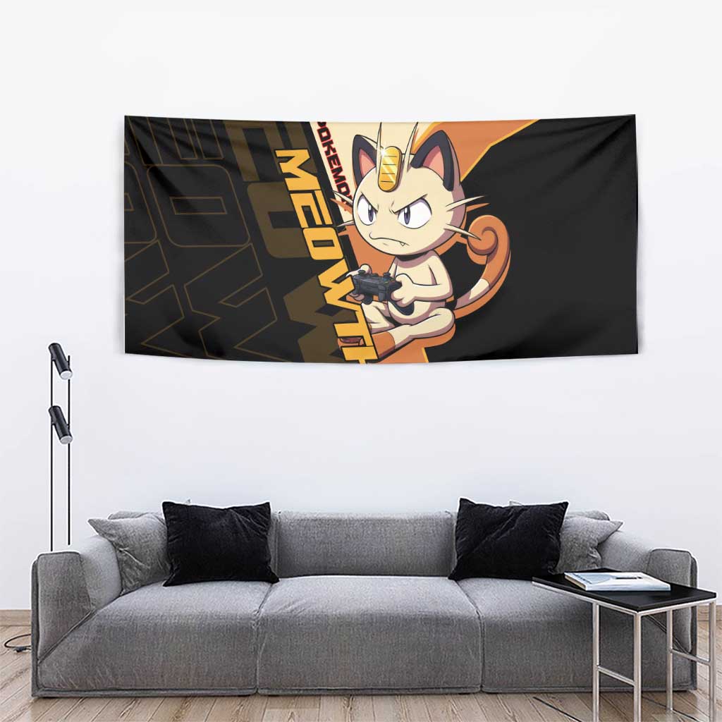 Meowth Poké Tapestry Vintage Anime Cartoon Style