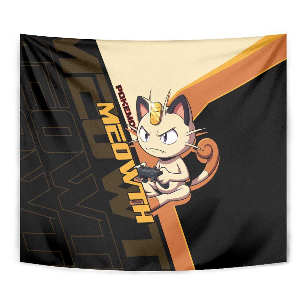 Meowth Poké Tapestry Vintage Anime Cartoon Style