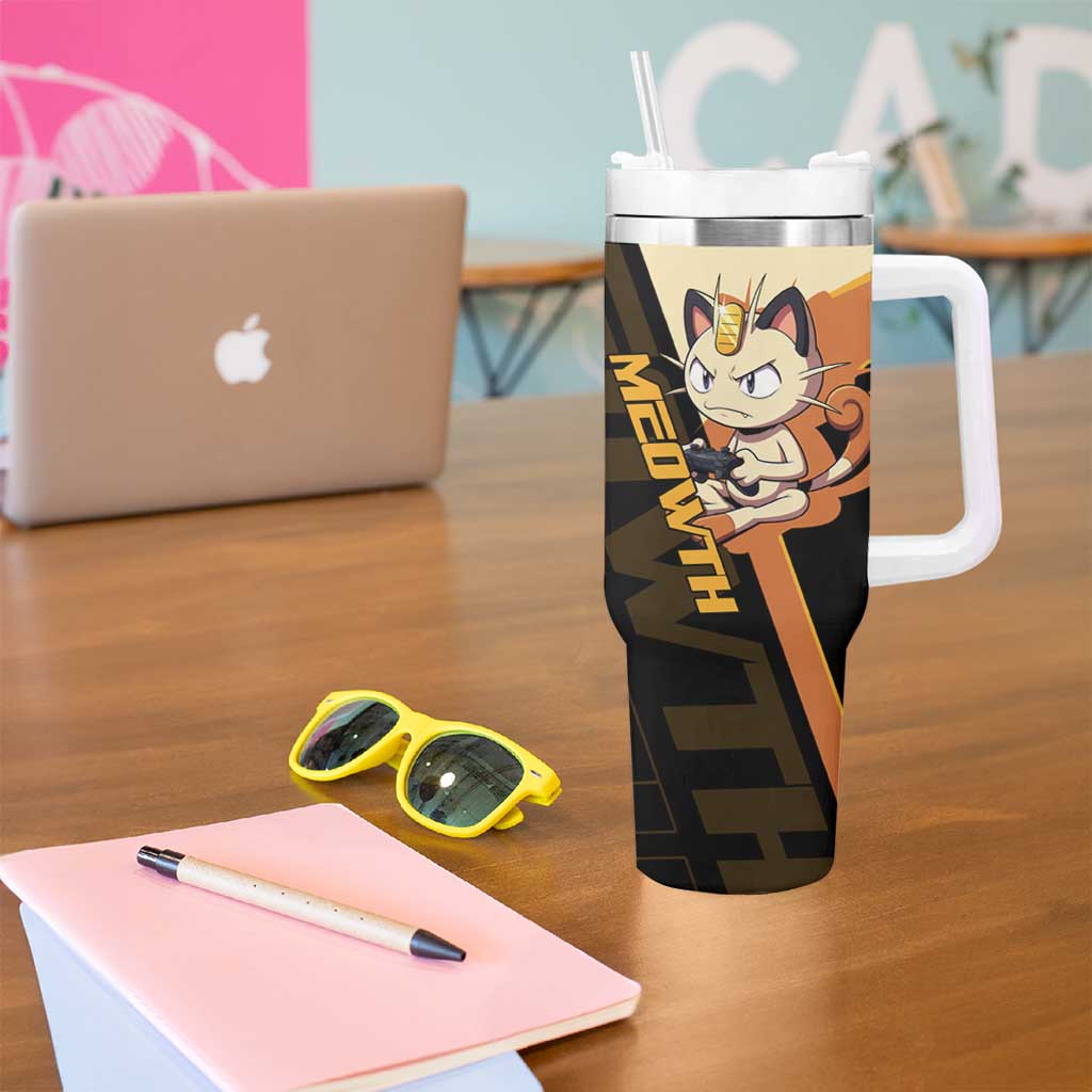 Meowth Poké Tumbler With Handle Vintage Anime Cartoon Style