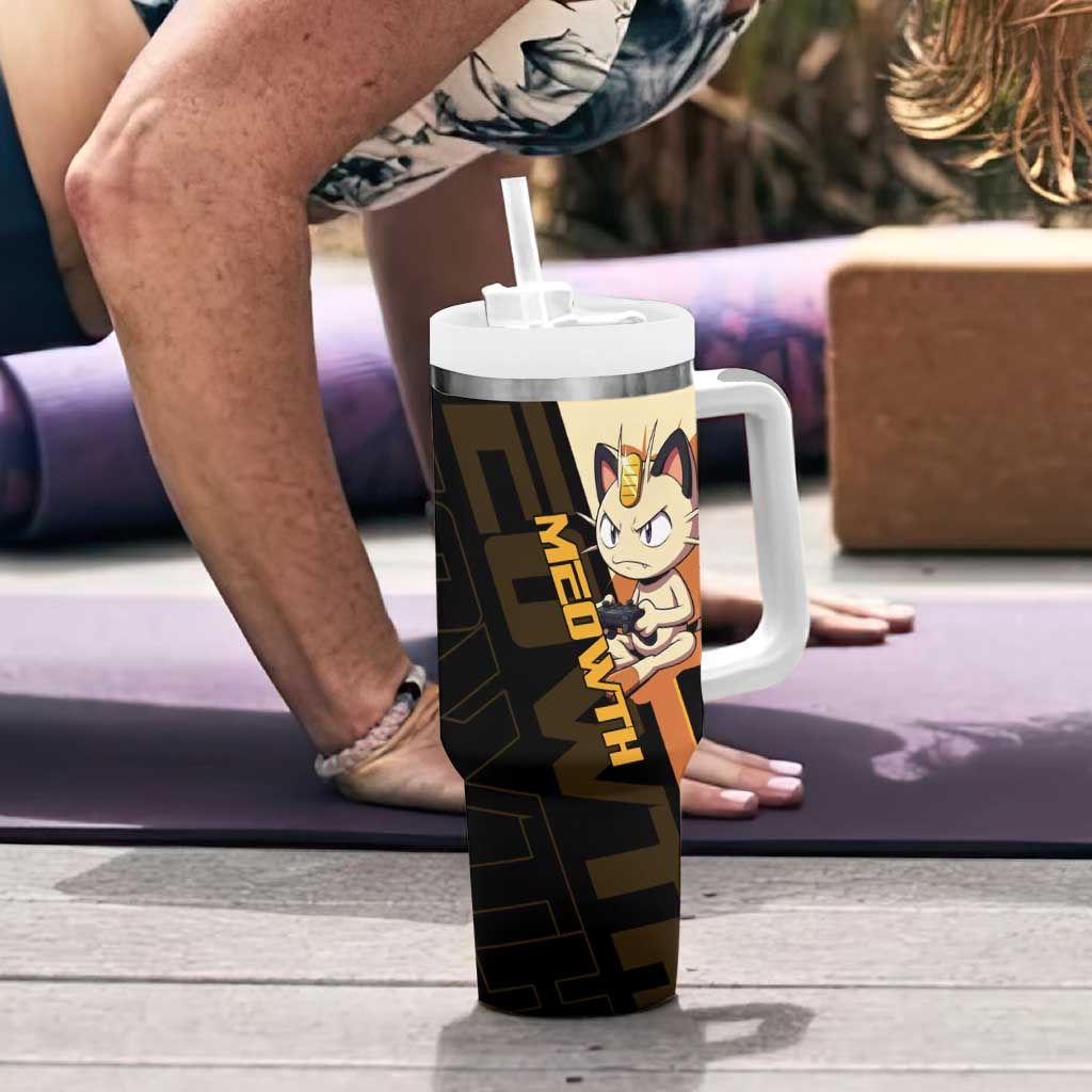 Meowth Poké Tumbler With Handle Vintage Anime Cartoon Style