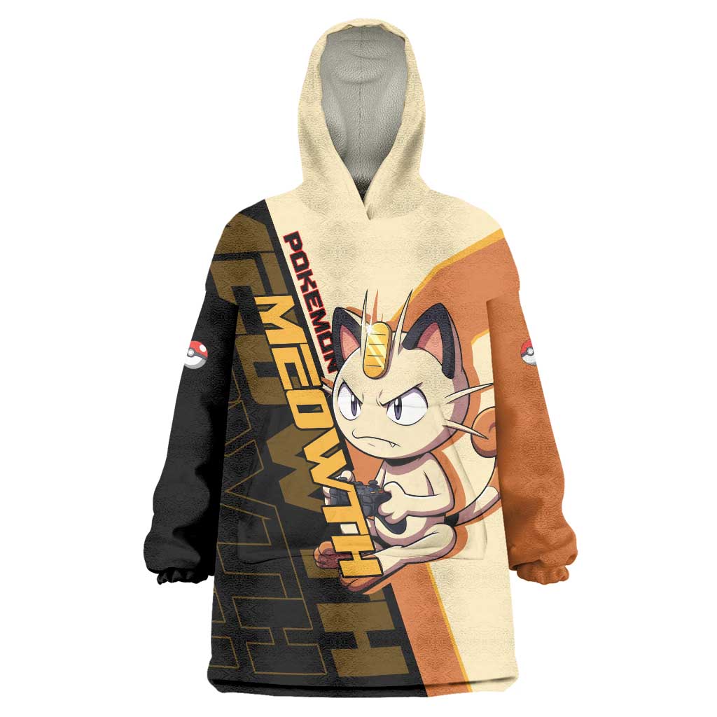 Meowth Poké Wearable Blanket Hoodie Vintage Anime Cartoon Style