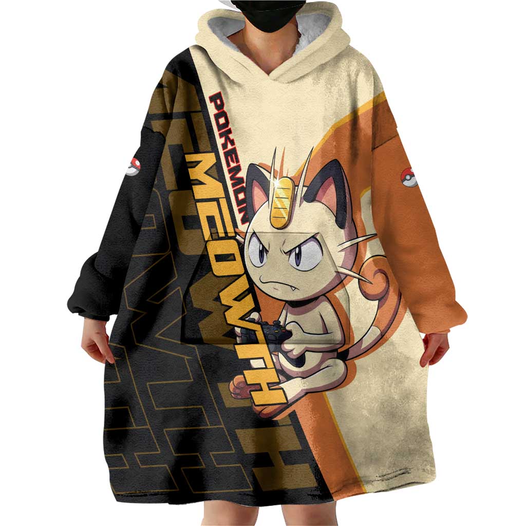 Meowth Poké Wearable Blanket Hoodie Vintage Anime Cartoon Style