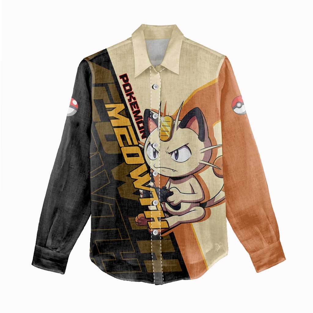 Meowth Poké Women Casual Shirt Vintage Anime Cartoon Style