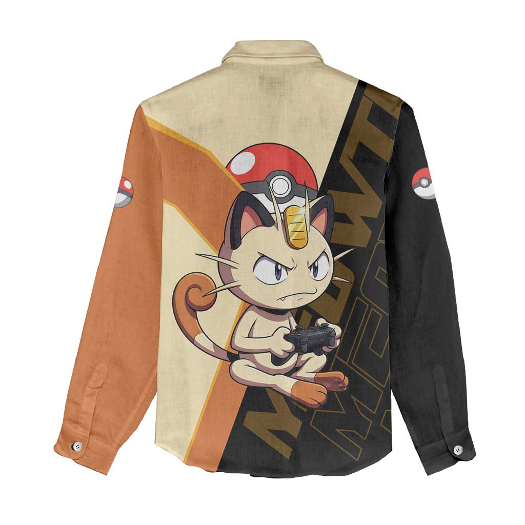 Meowth Poké Women Casual Shirt Vintage Anime Cartoon Style