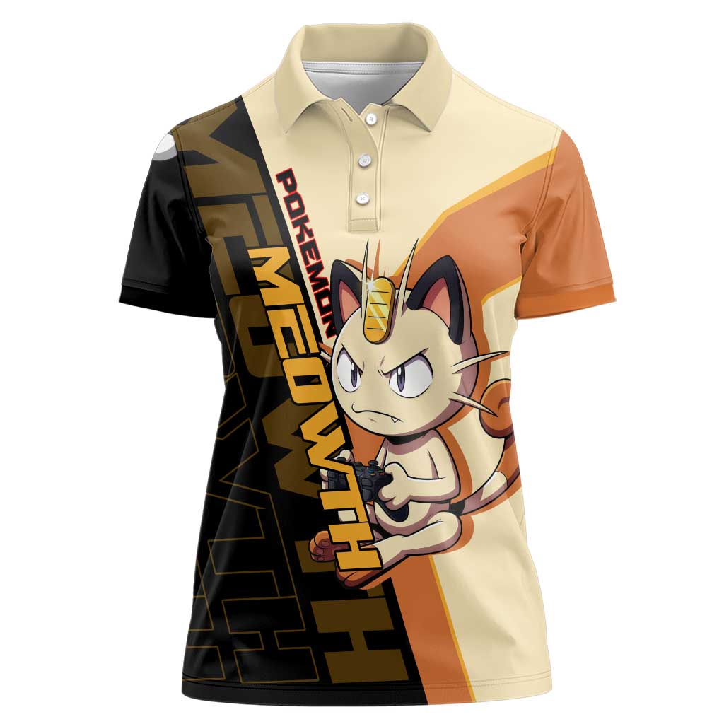 Meowth Poké Women Polo Shirt Vintage Anime Cartoon Style
