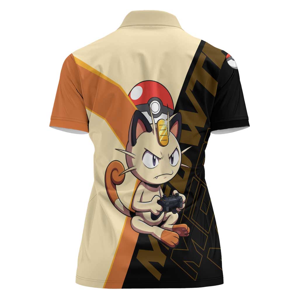 Meowth Poké Women Polo Shirt Vintage Anime Cartoon Style