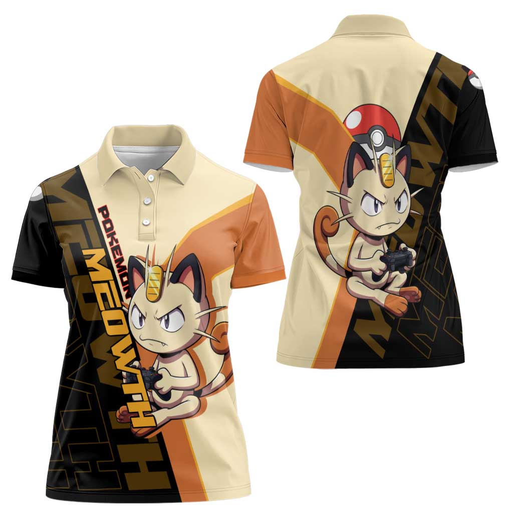 Meowth Poké Women Polo Shirt Vintage Anime Cartoon Style