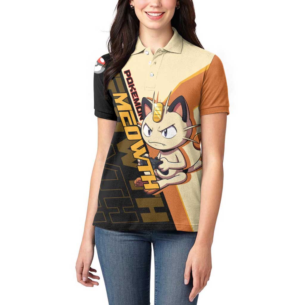 Meowth Poké Women Polo Shirt Vintage Anime Cartoon Style
