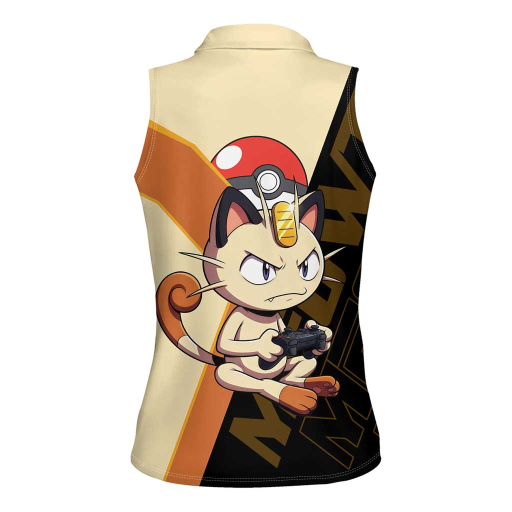 Meowth Poké Women Sleeveless Polo Shirt Vintage Anime Cartoon Style