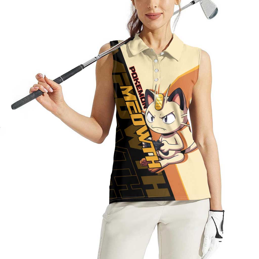 Meowth Poké Women Sleeveless Polo Shirt Vintage Anime Cartoon Style