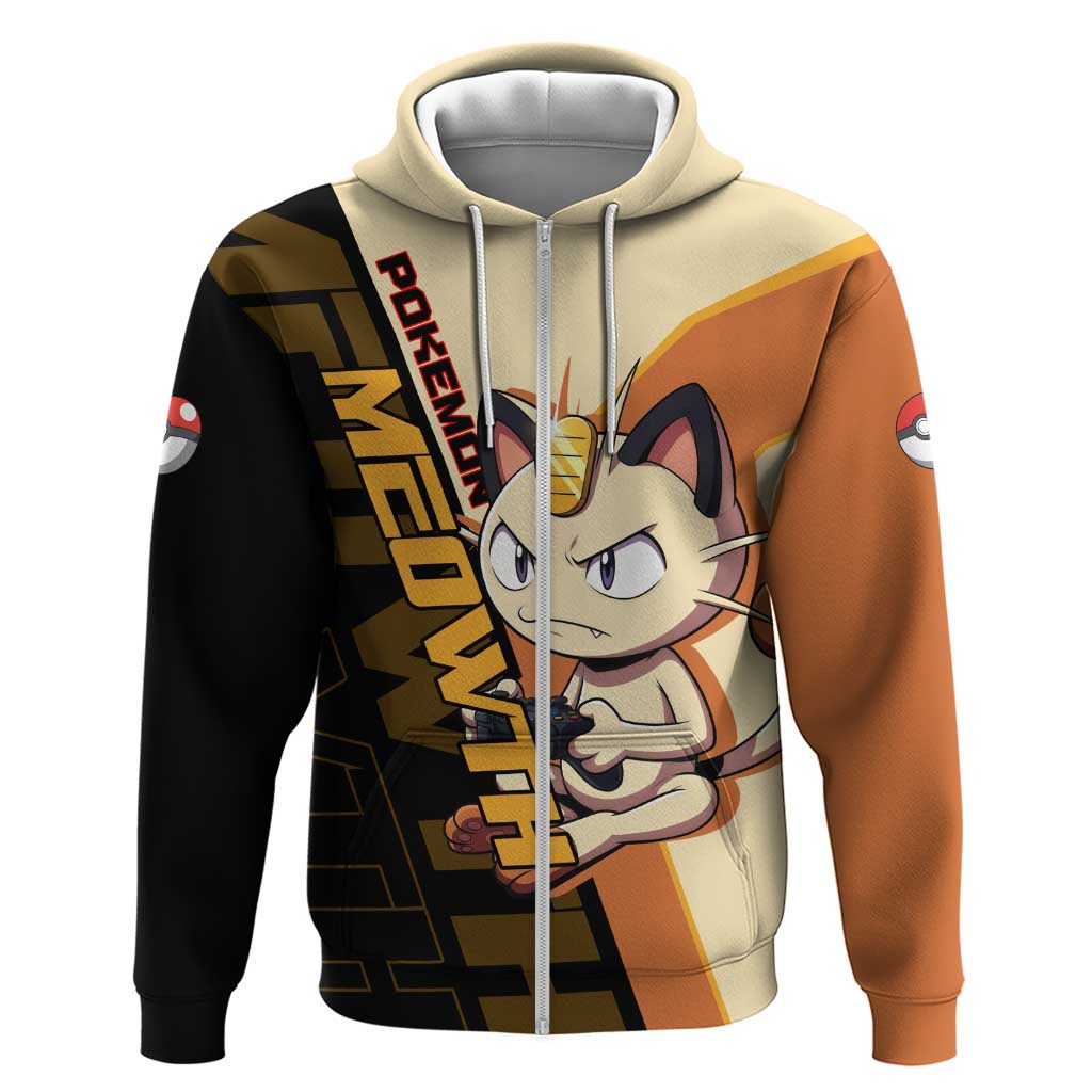 Meowth Poké Zip Hoodie Vintage Anime Cartoon Style
