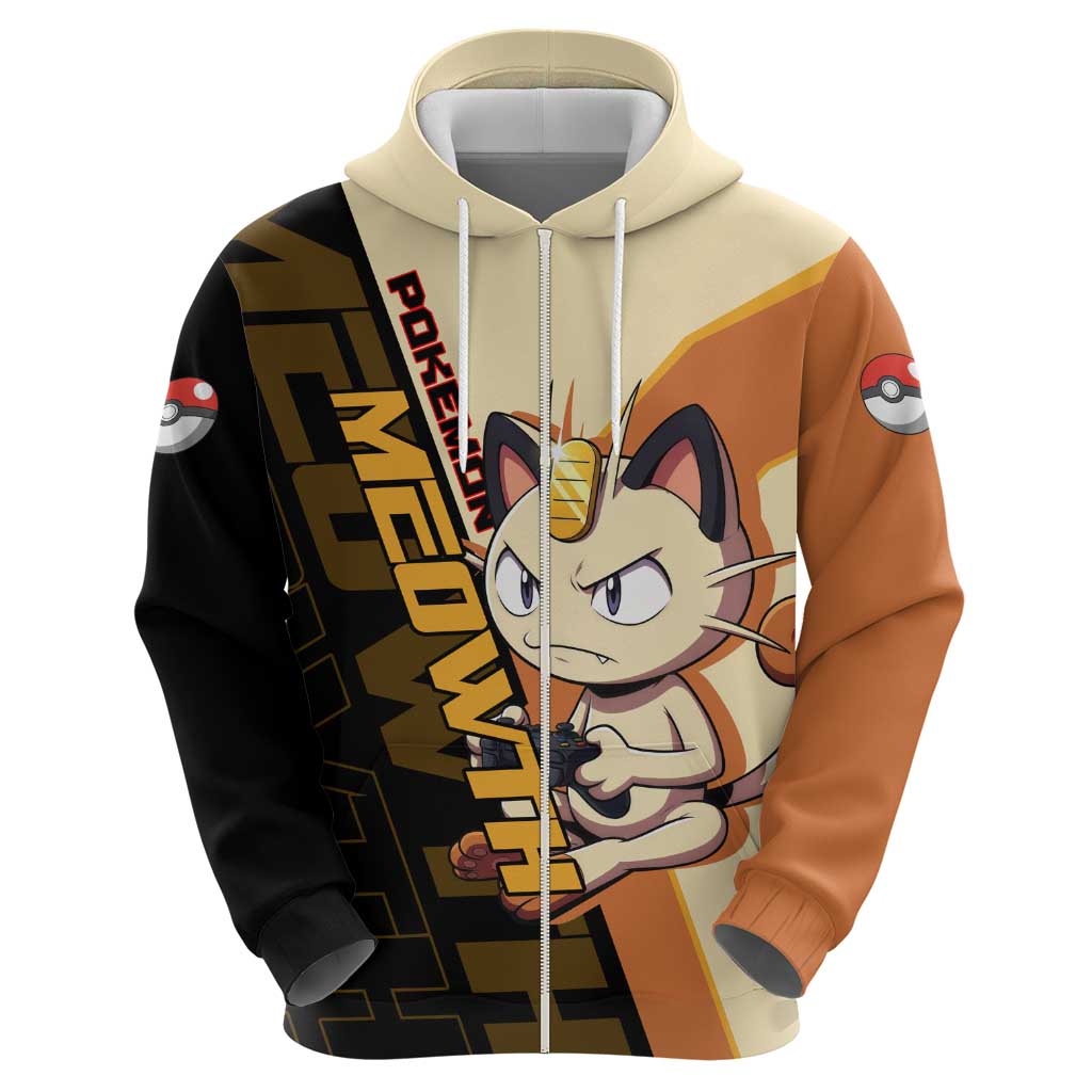 Meowth Poké Zip Hoodie Vintage Anime Cartoon Style