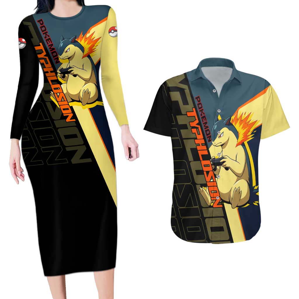 Typhlosion Poké Couples Matching Long Sleeve Bodycon Dress and Hawaiian Shirt Classic Retro Anime Style