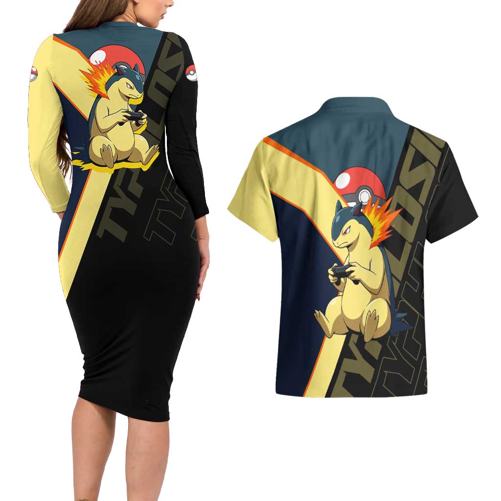 Typhlosion Poké Couples Matching Long Sleeve Bodycon Dress and Hawaiian Shirt Classic Retro Anime Style