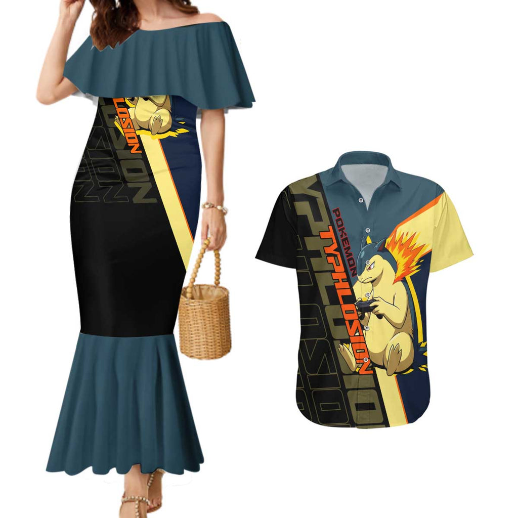 Typhlosion Poké Couples Matching Mermaid Dress and Hawaiian Shirt Classic Retro Anime Style