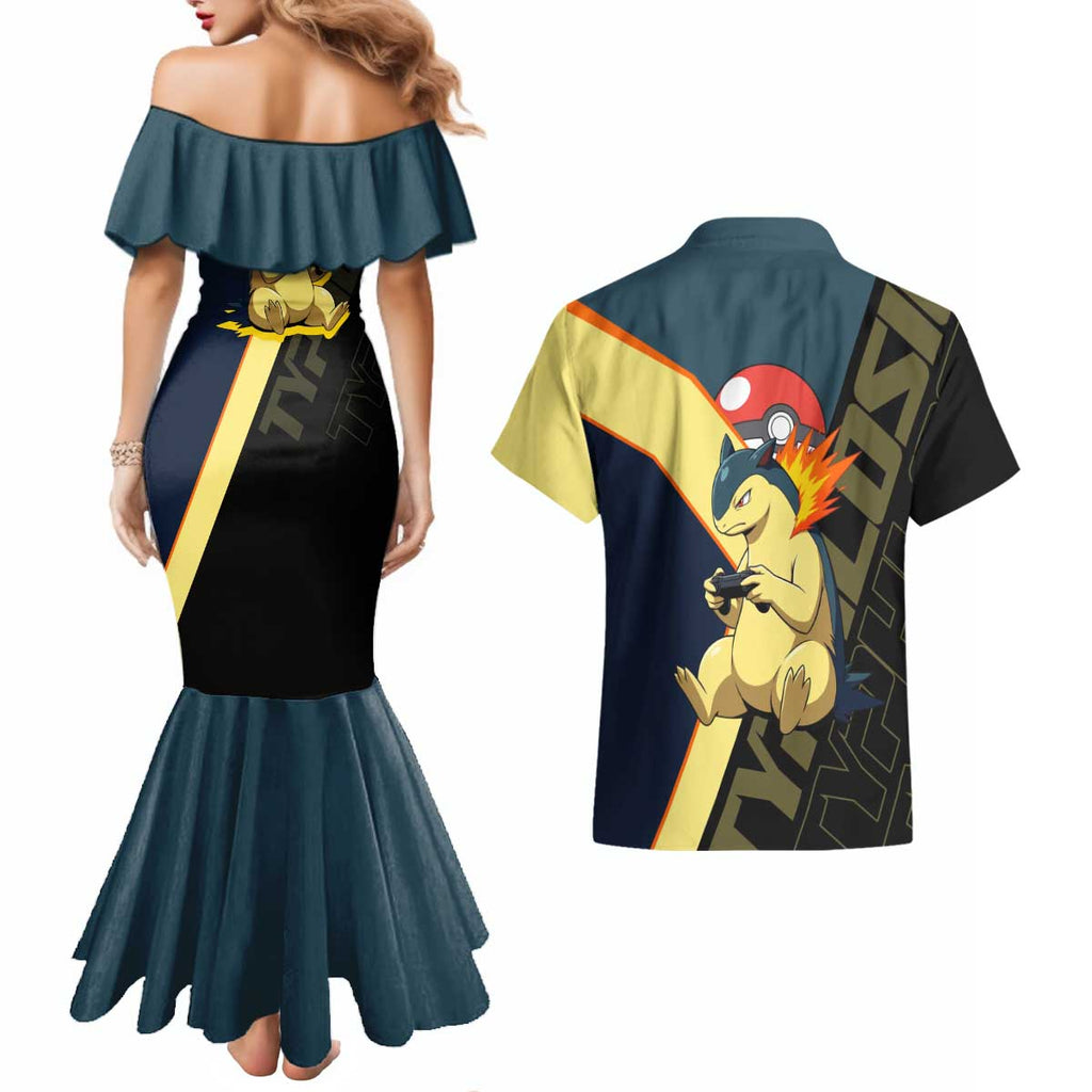 Typhlosion Poké Couples Matching Mermaid Dress and Hawaiian Shirt Classic Retro Anime Style