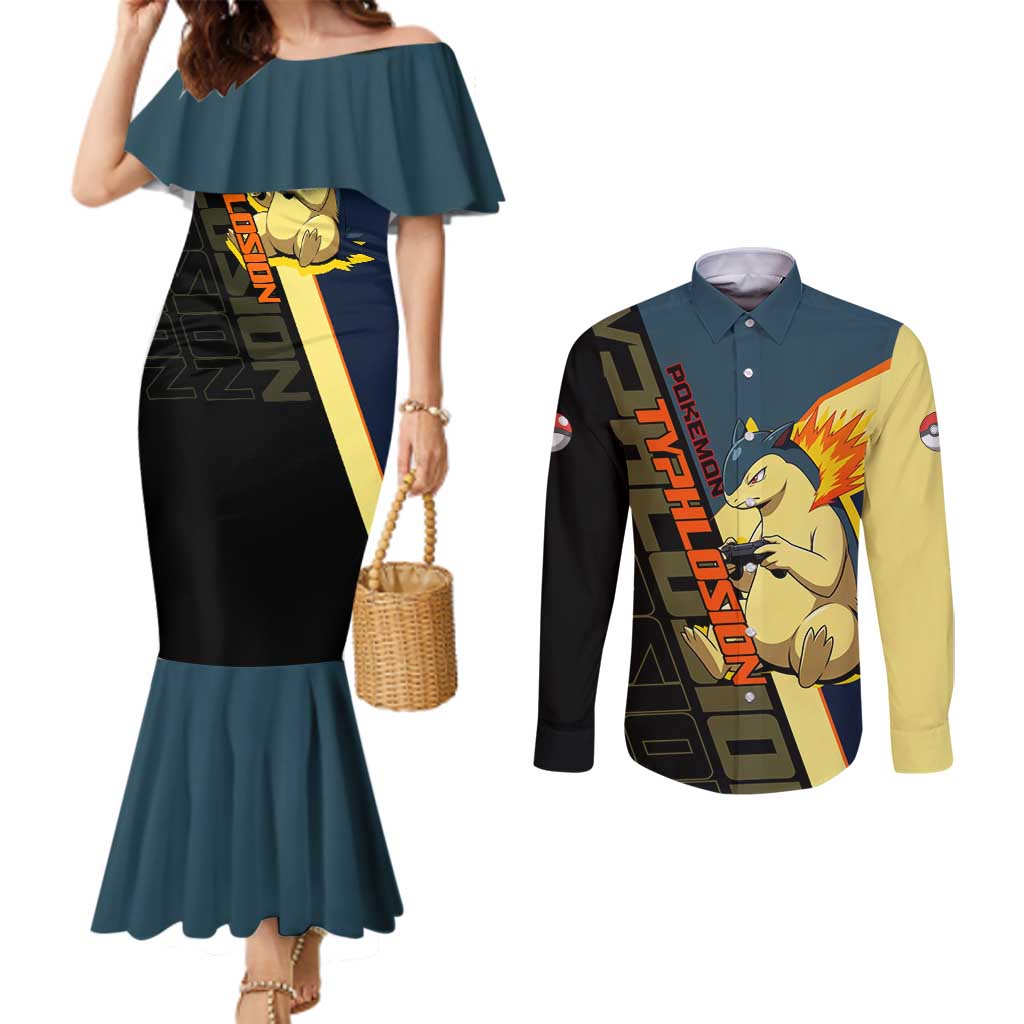 Typhlosion Poké Couples Matching Mermaid Dress and Long Sleeve Button Shirt Classic Retro Anime Style