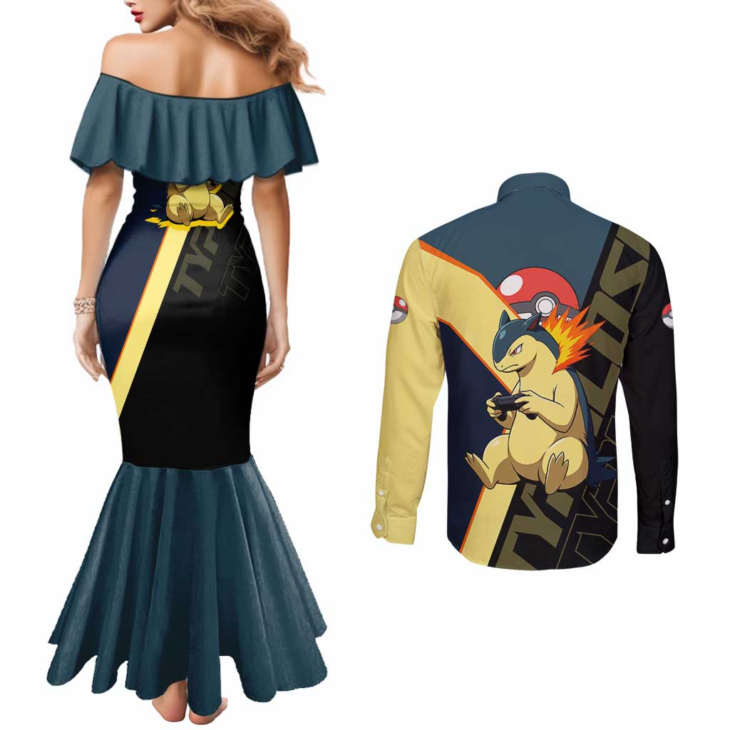Typhlosion Poké Couples Matching Mermaid Dress and Long Sleeve Button Shirt Classic Retro Anime Style