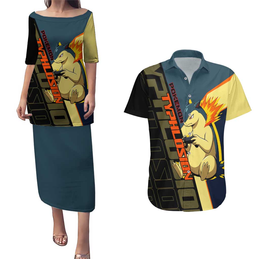 Typhlosion Poké Couples Matching Puletasi and Hawaiian Shirt Classic Retro Anime Style