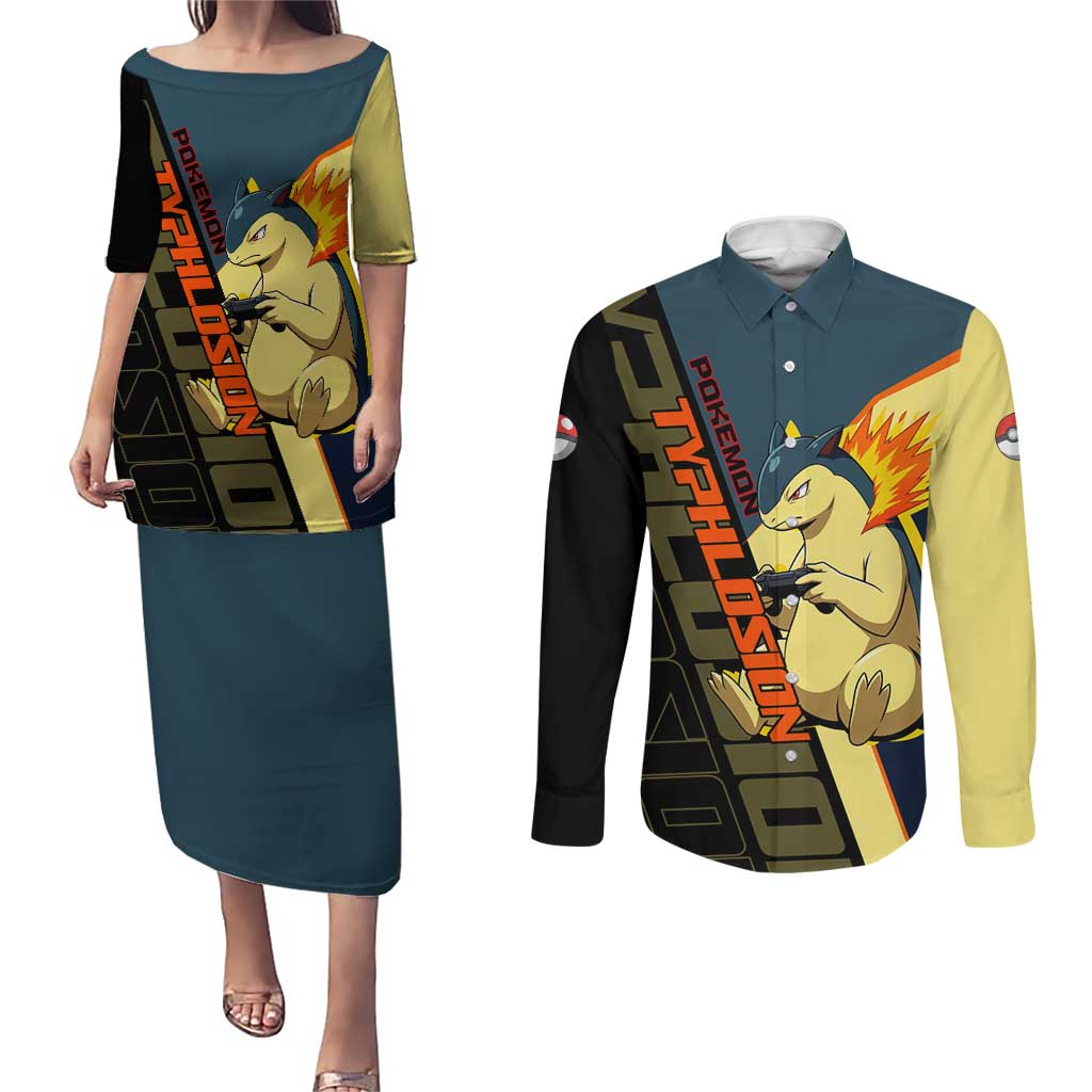 Typhlosion Poké Couples Matching Puletasi and Long Sleeve Button Shirt Classic Retro Anime Style