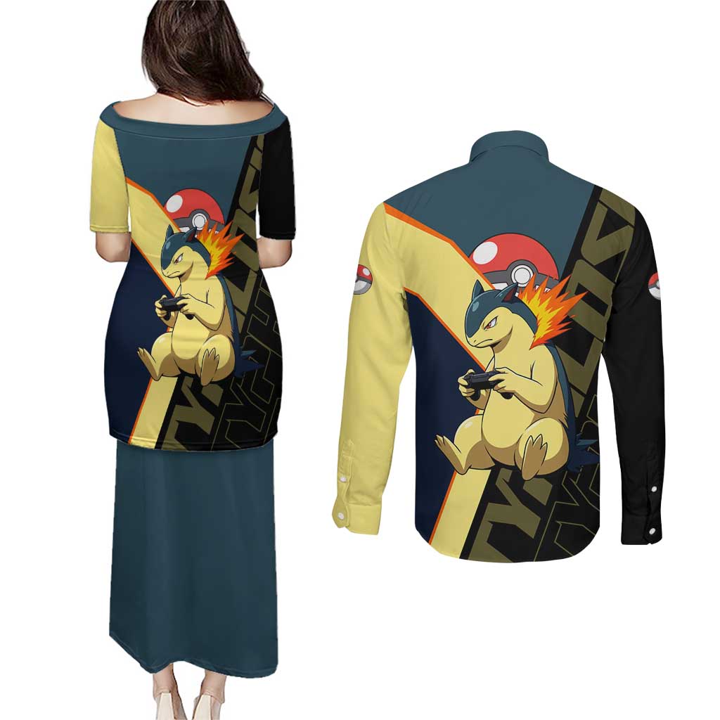Typhlosion Poké Couples Matching Puletasi and Long Sleeve Button Shirt Classic Retro Anime Style